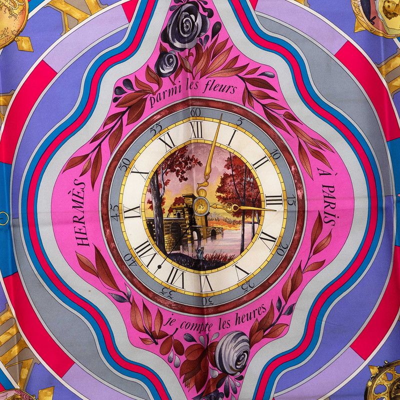 Hermes Carre 90 Parmi les Fleurs Je Compte les Heures Time Spent Among Flowers
