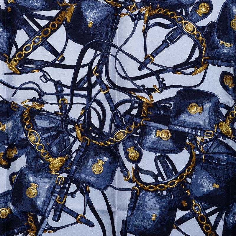 Hermes Carre 90 Brides Rebelles Horse Tackle Scarf Large Blue Multicolor Silk