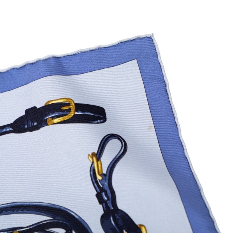 Hermes Carre 90 Brides Rebelles Horse Tackle Scarf Large Blue Multicolor Silk