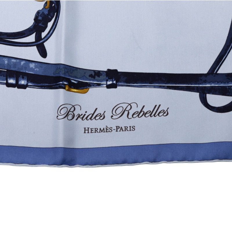 Hermes Carre 90 Brides Rebelles Horse Tackle Scarf Large Blue Multicolor Silk