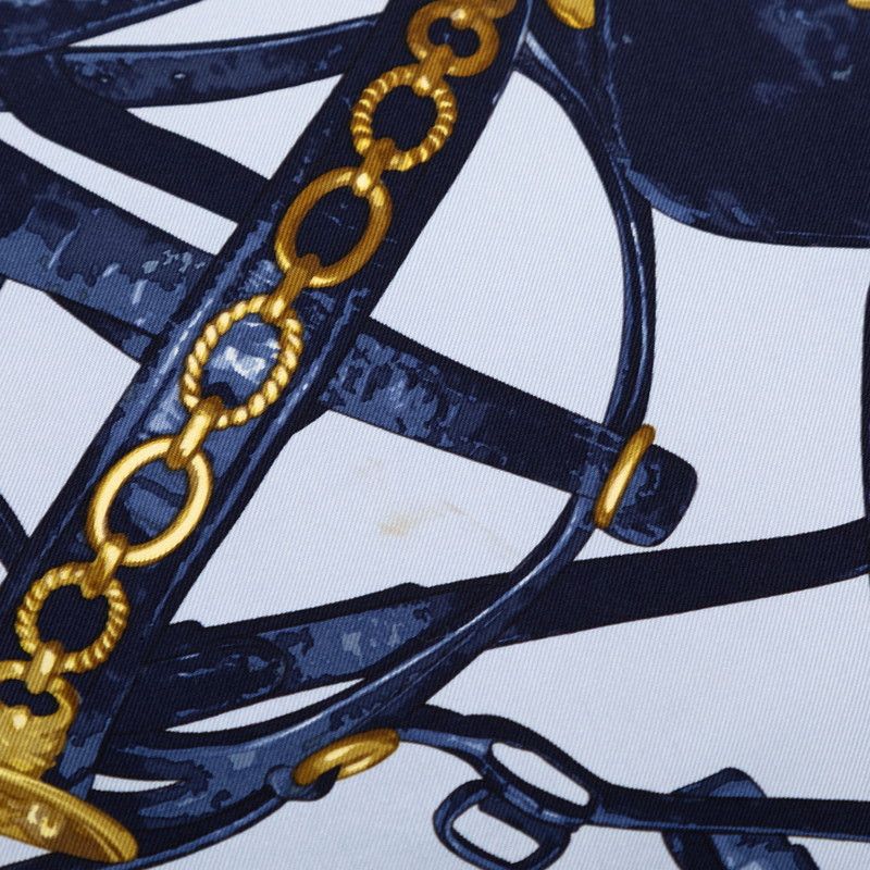 Hermes Carre 90 Brides Rebelles Horse Tackle Scarf Large Blue Multicolor Silk