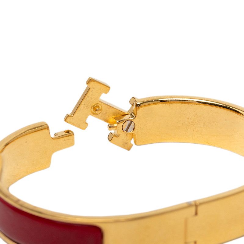 Hermes Clic PM Bracelet Bangle Gold Red Plated