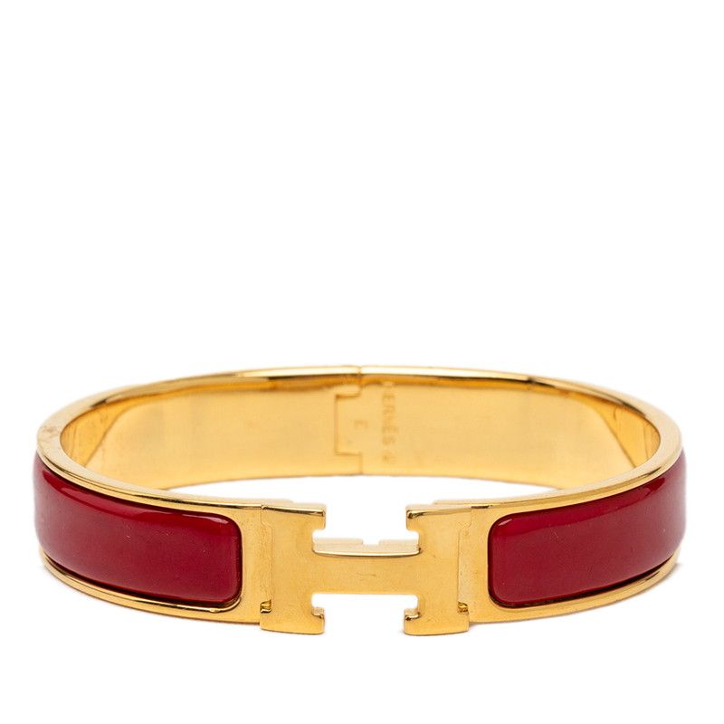 Hermes Clic PM Bracelet Bangle Gold Red Plated