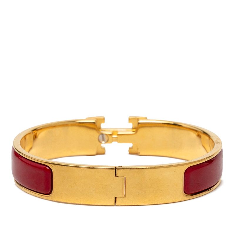 Hermes Clic PM Bracelet Bangle Gold Red Plated