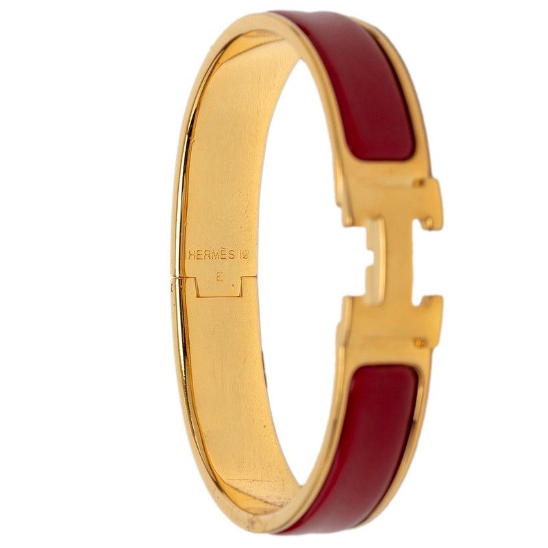 Hermes Clic PM Bracelet Bangle Gold Red Plated