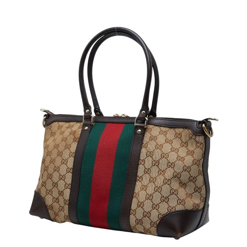 Gucci GG Canvas Sherry Line 2-Way Shoulder Bag Beige Brown