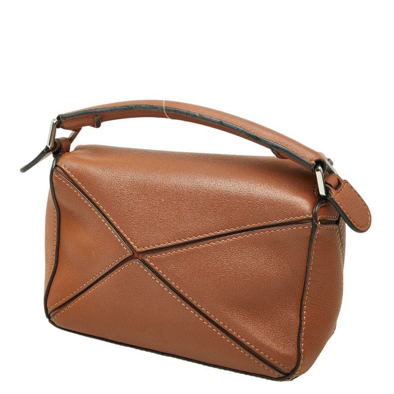 Loewe Anagram Puzzle Mini 2-Way Shoulder Bag Brown Leather