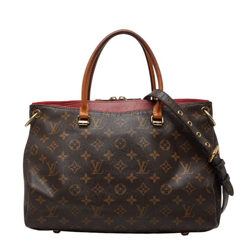 Louis Vuitton Monogram Pallas MM 2-Way Shoulder Bag Brown Red Leather