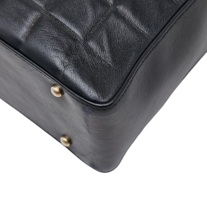 Chanel CC Logo Choco Bar Tote Shoulder Bag Black Lambskin