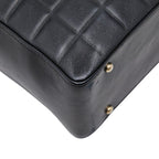 Chanel CC Logo Choco Bar Tote Shoulder Bag Black Lambskin