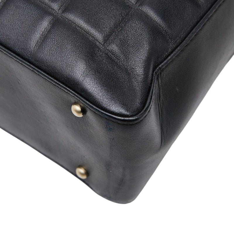 Chanel CC Logo Choco Bar Tote Shoulder Bag Black Lambskin