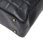 Chanel CC Logo Choco Bar Tote Shoulder Bag Black Lambskin