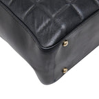 Chanel CC Logo Choco Bar Tote Shoulder Bag Black Lambskin