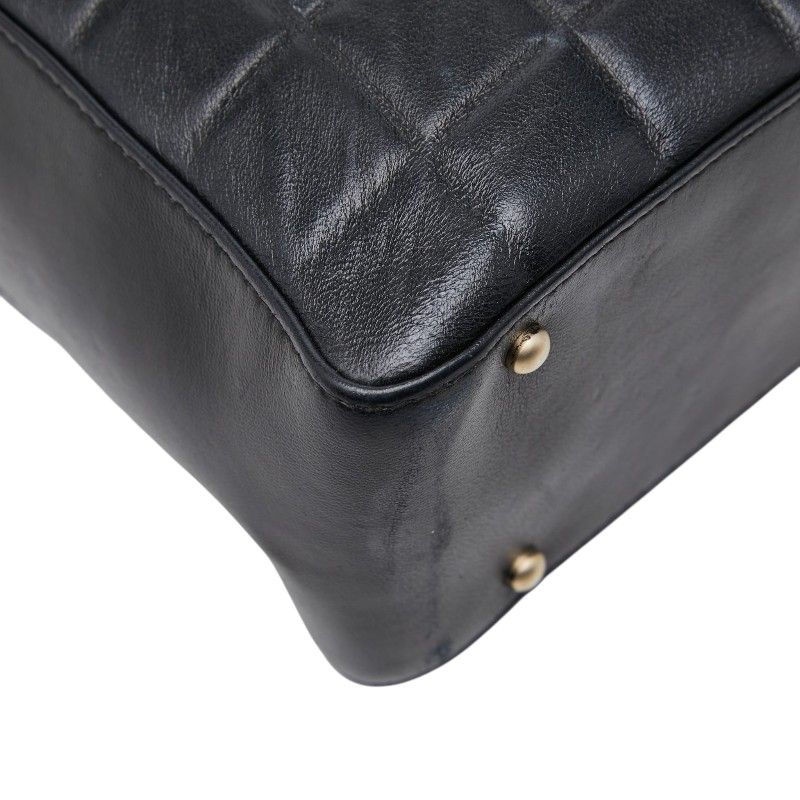Chanel CC Logo Choco Bar Tote Shoulder Bag Black Lambskin