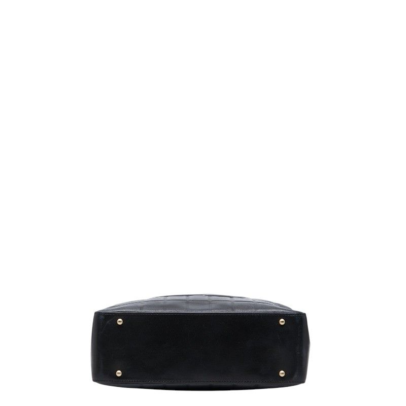 Chanel CC Logo Choco Bar Tote Shoulder Bag Black Lambskin