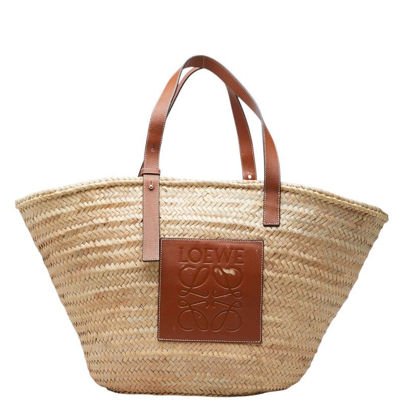 Loewe Classic Basket Large Tote Shoulder Bag Beige Brown Raffia Calfskin