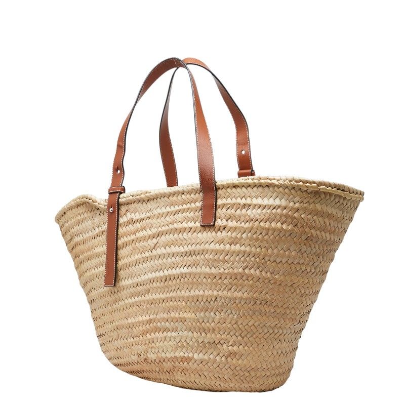 Loewe Classic Basket Large Tote Shoulder Bag Beige Brown Raffia Calfskin
