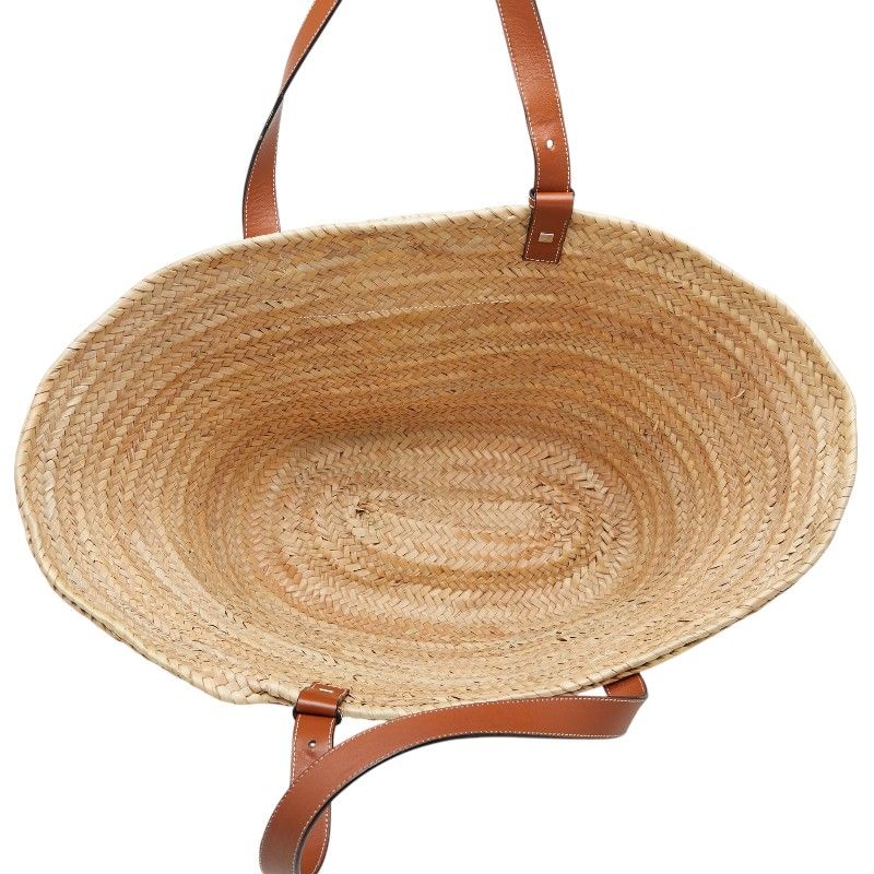 Loewe Classic Basket Large Tote Shoulder Bag Beige Brown Raffia Calfskin