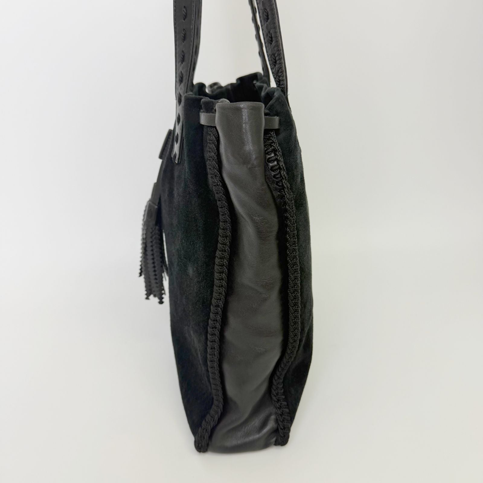 Prada Tassel Drawstring Shoulder Bag Suede Leather Black Vintage