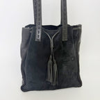 Prada Tassel Drawstring Shoulder Bag Suede Leather Black Vintage