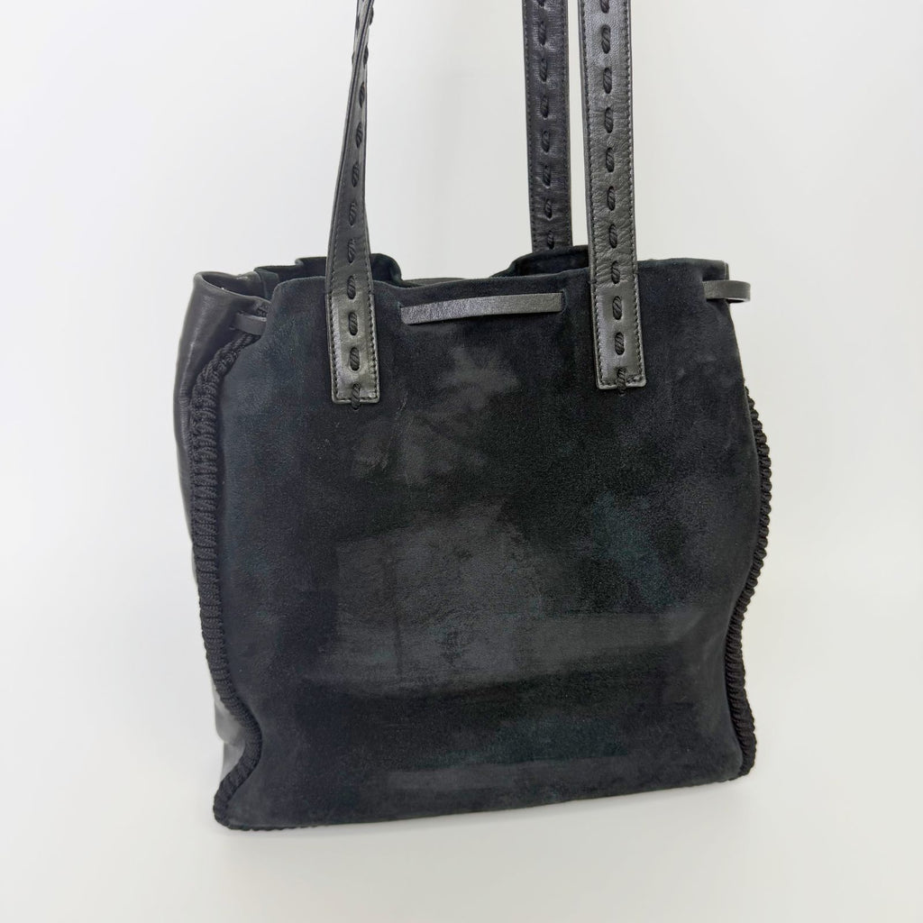 Prada Tassel Drawstring Shoulder Bag Suede Leather Black Vintage