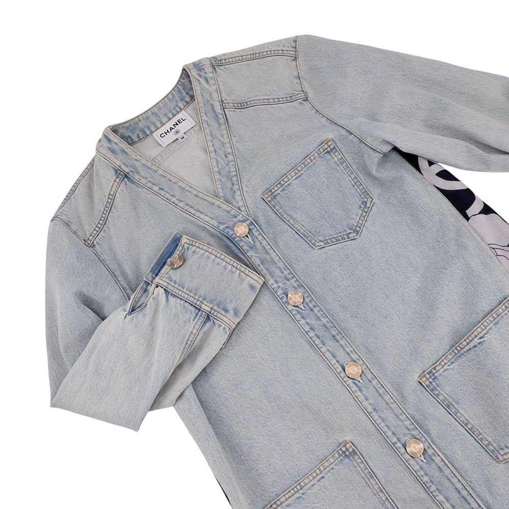 Chanel Jacket Denim Long CC Logo Coco Button Cotton 38 — view 3