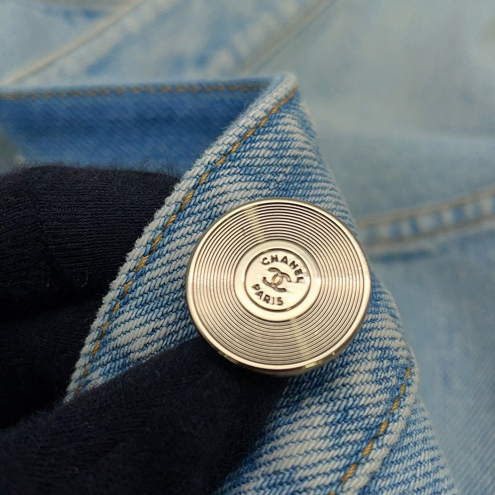 Chanel Jacket Denim Long CC Logo Coco Button Cotton 38 — view 5