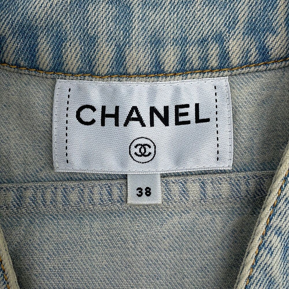 Chanel Jacket Denim Long CC Logo Coco Button Cotton 38 — view 8