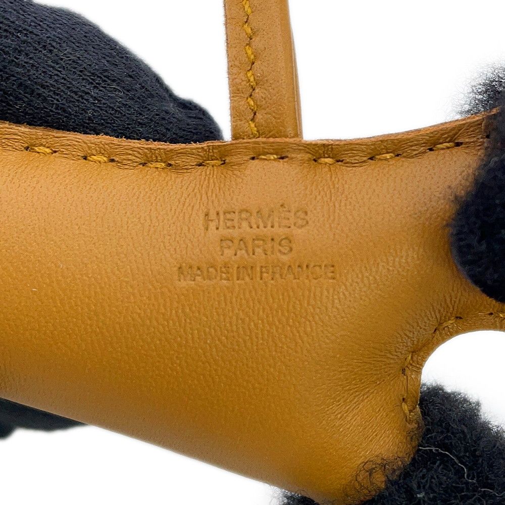 Hermes Bag Charm Buddy Craft Black Lambskin Shearling
