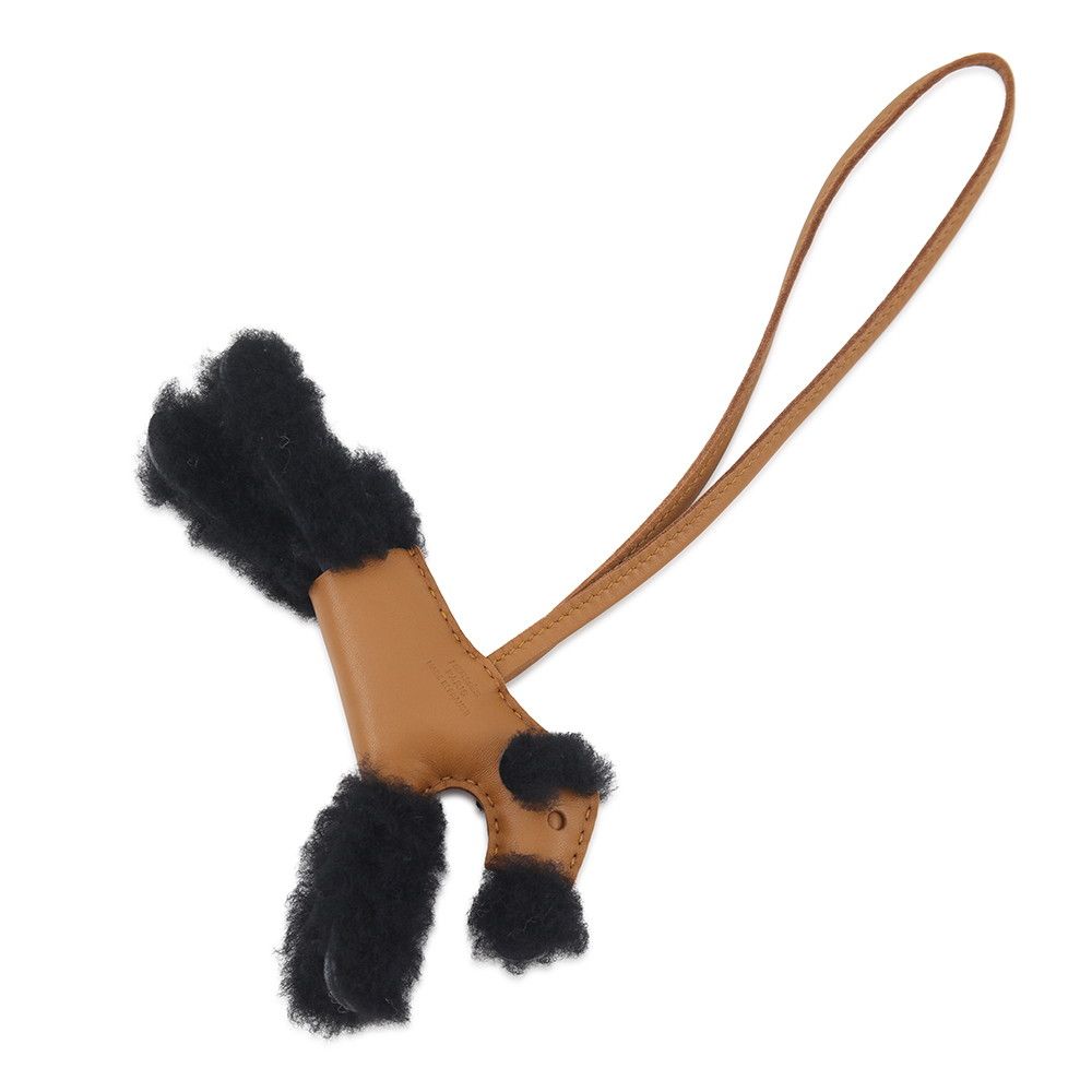 Hermes Bag Charm Buddy Craft Black Lambskin Shearling