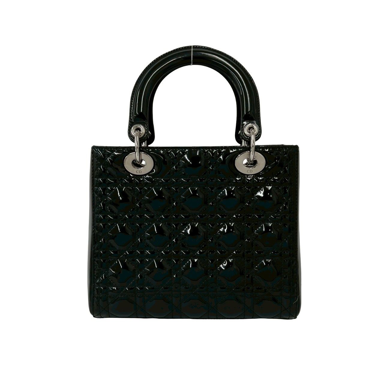 Dior Lady Dior Cannage Stitch Patent Leather 2-Way Shoulder Bag Black