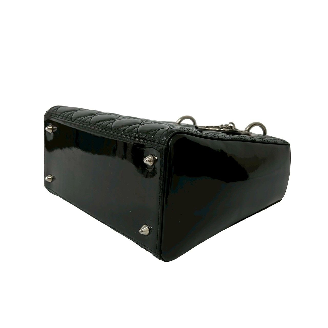 Dior Lady Dior Cannage Stitch Patent Leather 2-Way Shoulder Bag Black