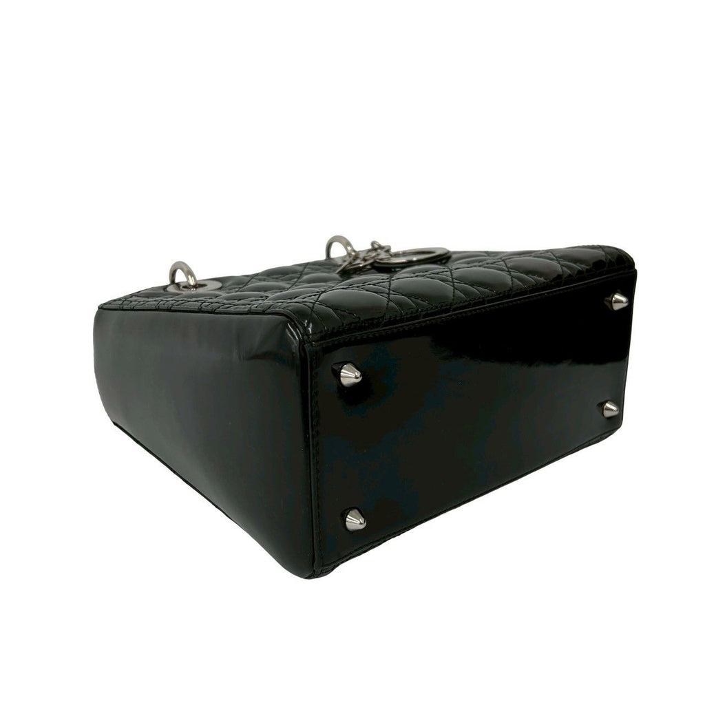Dior Lady Dior Cannage Stitch Patent Leather 2-Way Shoulder Bag Black