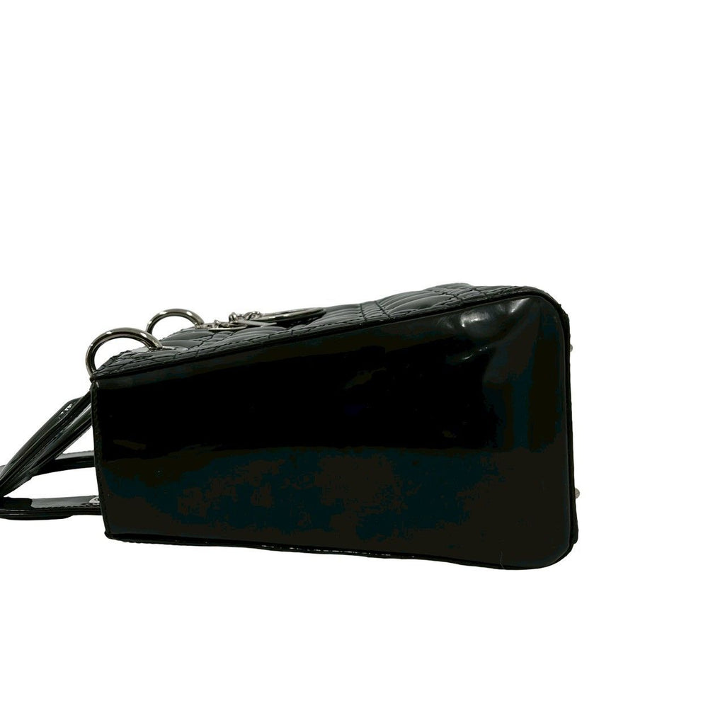 Dior Lady Dior Cannage Stitch Patent Leather 2-Way Shoulder Bag Black