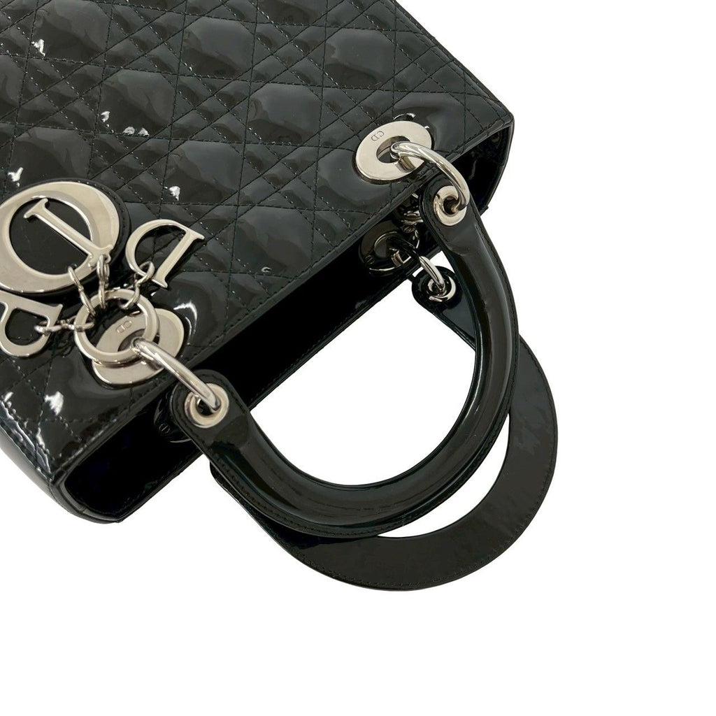 Dior Lady Dior Cannage Stitch Patent Leather 2-Way Shoulder Bag Black