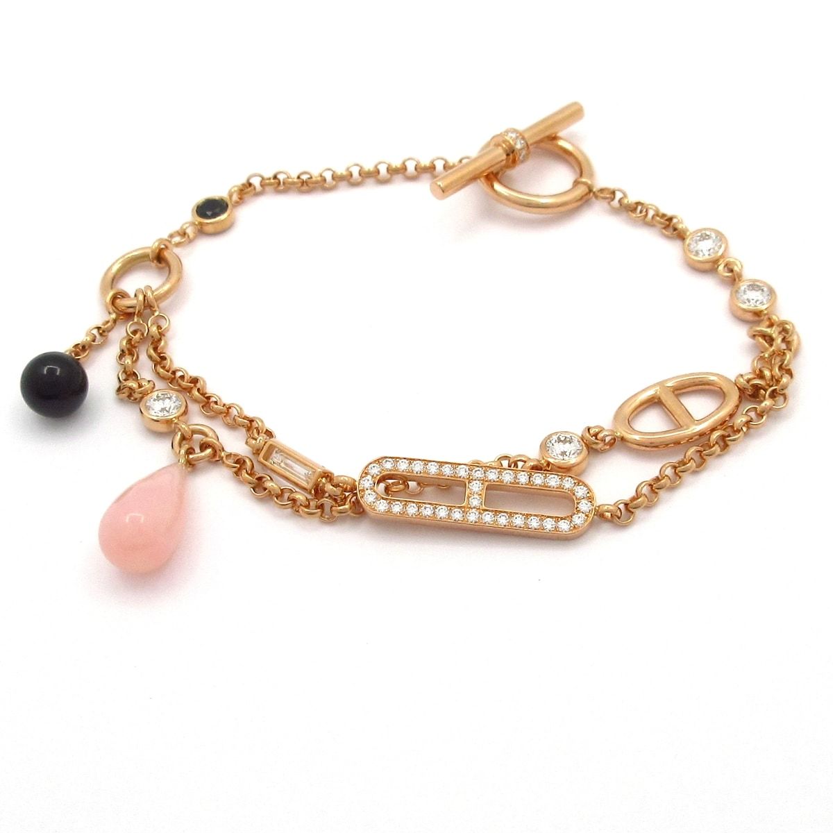 Hermes Bracelet Chaine D'ancre Chaos 18k Pink Gold Diamond Black Jade Spinel