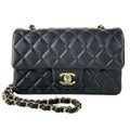 Chanel Shoulder Bag Mini Quilted Black Chain Silver Metal Lambskin
