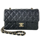 Chanel Shoulder Bag Mini Quilted Black Chain Silver Metal Lambskin
