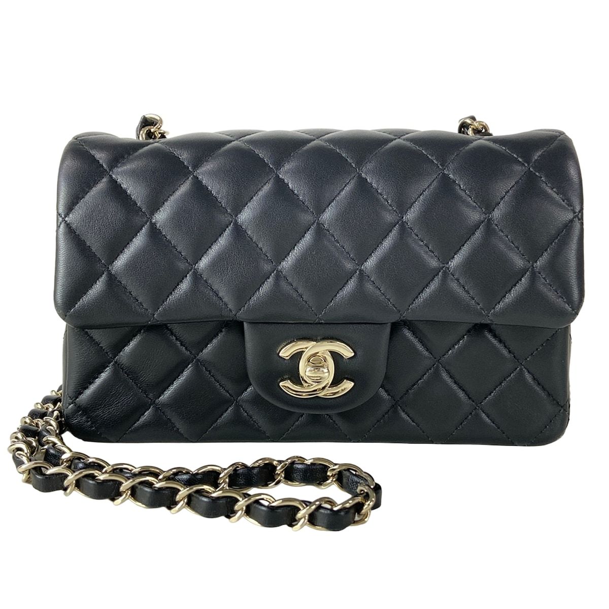 Chanel Shoulder Bag Mini Quilted Black Chain Silver Metal Lambskin