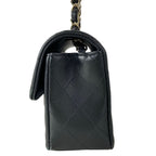 Chanel Shoulder Bag Mini Quilted Black Chain Silver Metal Lambskin