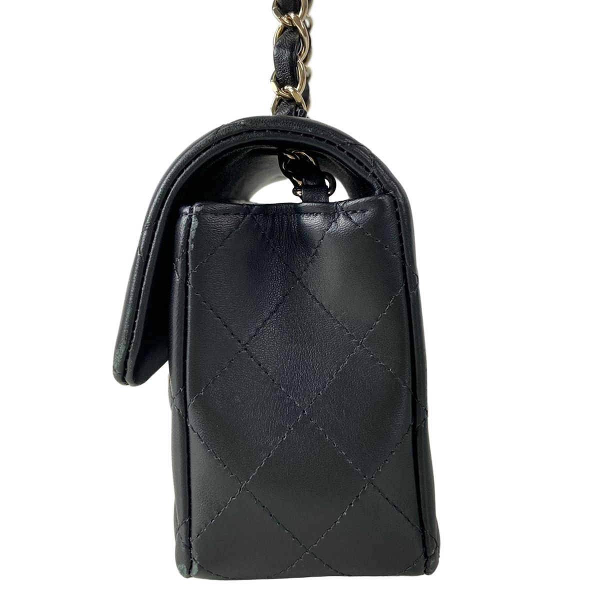 Chanel Shoulder Bag Mini Quilted Black Chain Silver Metal Lambskin