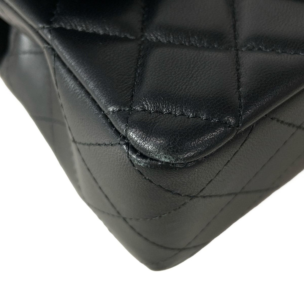 Chanel Shoulder Bag Mini Quilted Black Chain Silver Metal Lambskin
