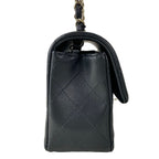 Chanel Shoulder Bag Mini Quilted Black Chain Silver Metal Lambskin