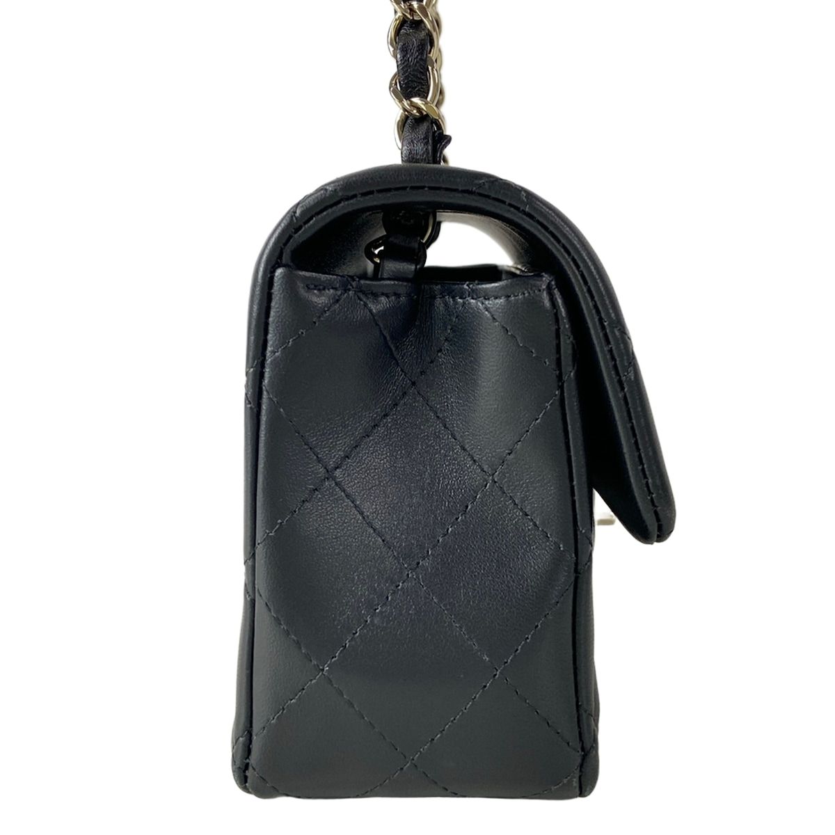 Chanel Shoulder Bag Mini Quilted Black Chain Silver Metal Lambskin