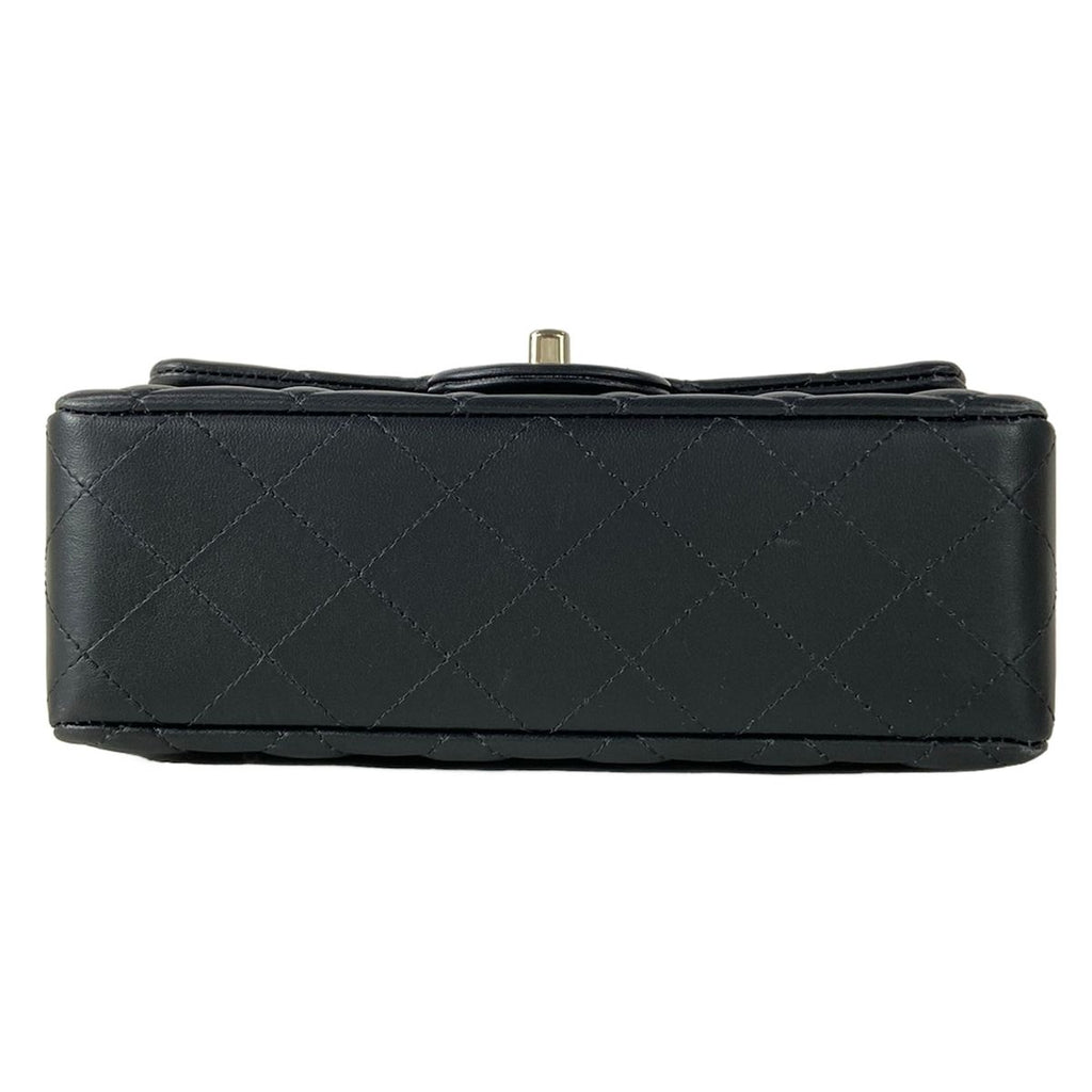 Chanel Shoulder Bag Mini Quilted Black Chain Silver Metal Lambskin