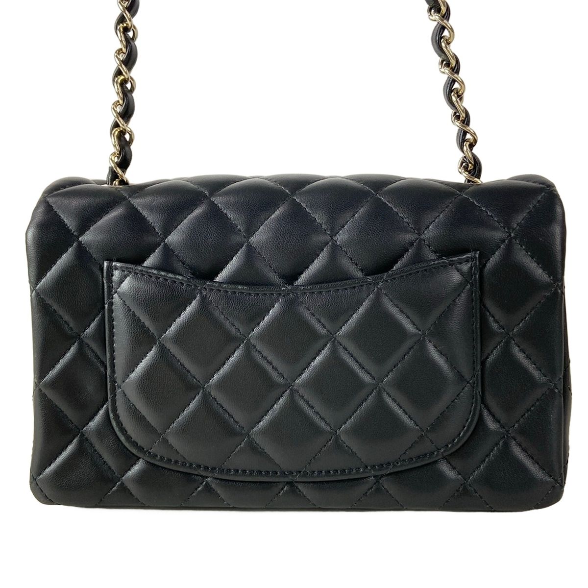 Chanel Shoulder Bag Mini Quilted Black Chain Silver Metal Lambskin