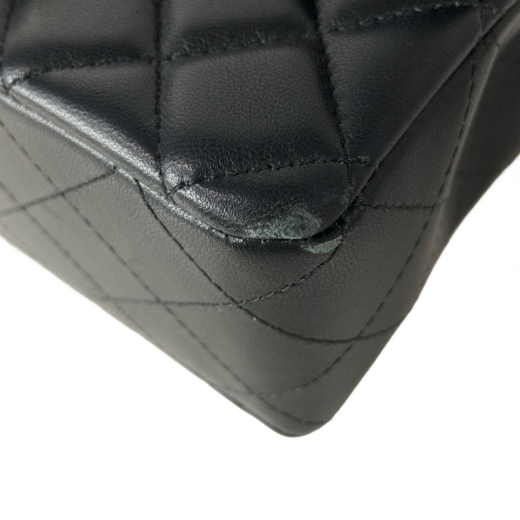 Chanel Shoulder Bag Mini Quilted Black Chain Silver Metal Lambskin