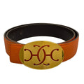 Hermes Belt 75 Orange Dark Brown Gold 75 Double Logo Reversible