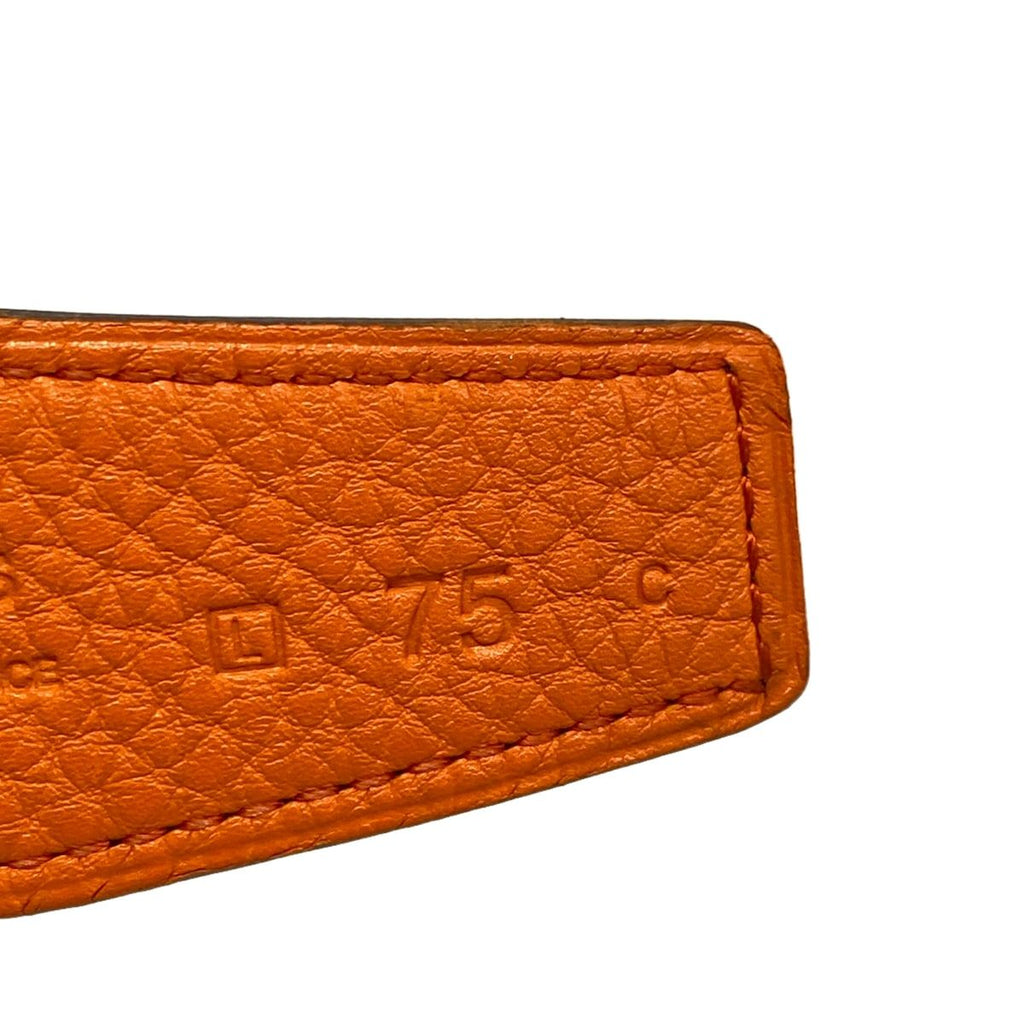 Hermes Belt 75 Orange Dark Brown Gold 75 Double Logo Reversible