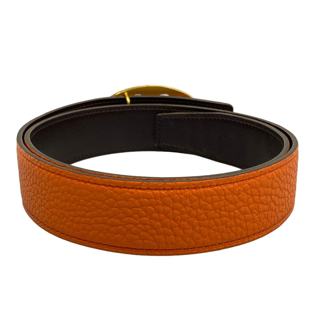Hermes Belt 75 Orange Dark Brown Gold 75 Double Logo Reversible